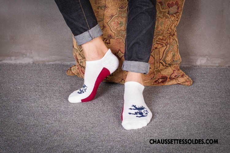 Chaussettes Courtes Homme Rétro Terry Chaussette Basse Coupée 100% Coton Tendance Renforcé Blanc