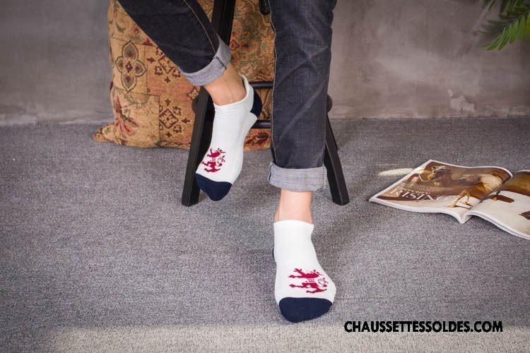 Chaussettes Courtes Homme Rétro Terry Chaussette Basse Coupée 100% Coton Tendance Renforcé Blanc