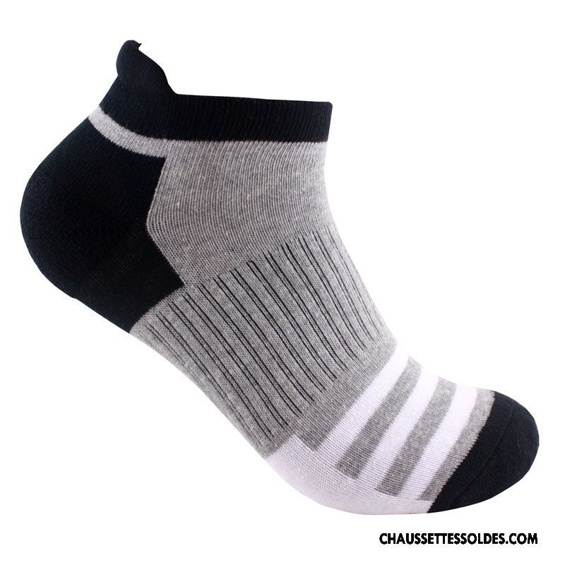 Chaussettes Courtes Homme Tendance 100% Coton Printemps Rayé De Plein Air Chaussette Basse Coupée Gris