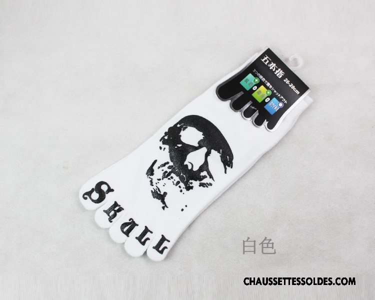 Chaussettes Courtes Homme Tête De Crâne Coton Bio De Travail Cinq Doigts 100% Coton Milieu Noir