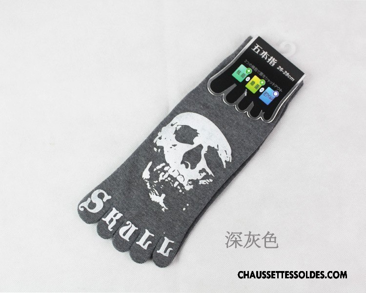 Chaussettes Courtes Homme Tête De Crâne Coton Bio De Travail Cinq Doigts 100% Coton Milieu Noir