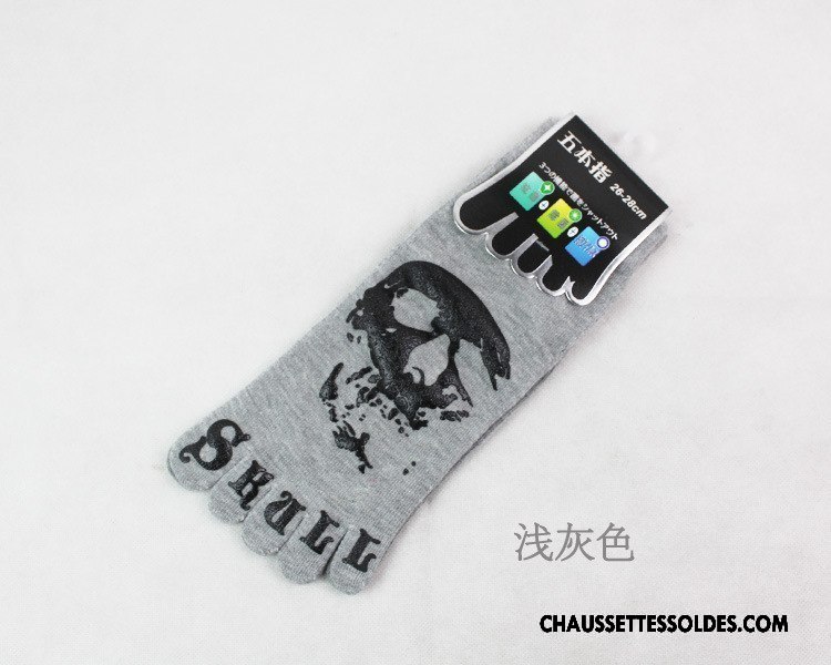 Chaussettes Courtes Homme Tête De Crâne Coton Bio De Travail Cinq Doigts 100% Coton Milieu Noir