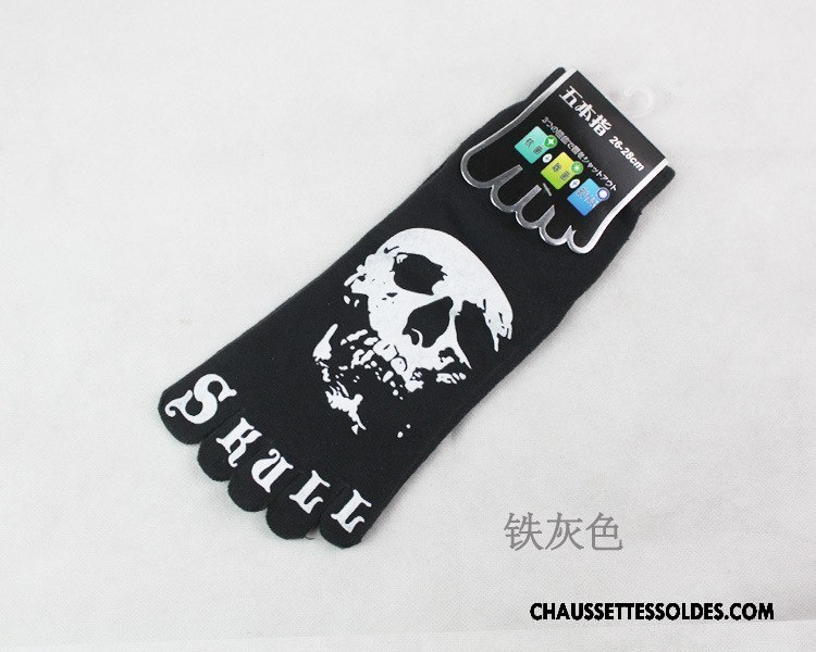 Chaussettes Courtes Homme Tête De Crâne Coton Bio De Travail Cinq Doigts 100% Coton Milieu Noir