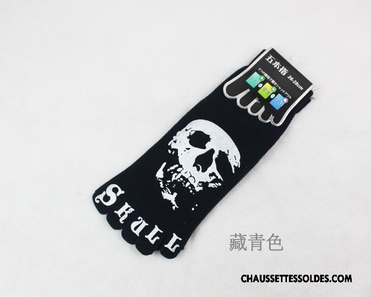 Chaussettes Courtes Homme Tête De Crâne Coton Bio De Travail Cinq Doigts 100% Coton Milieu Noir