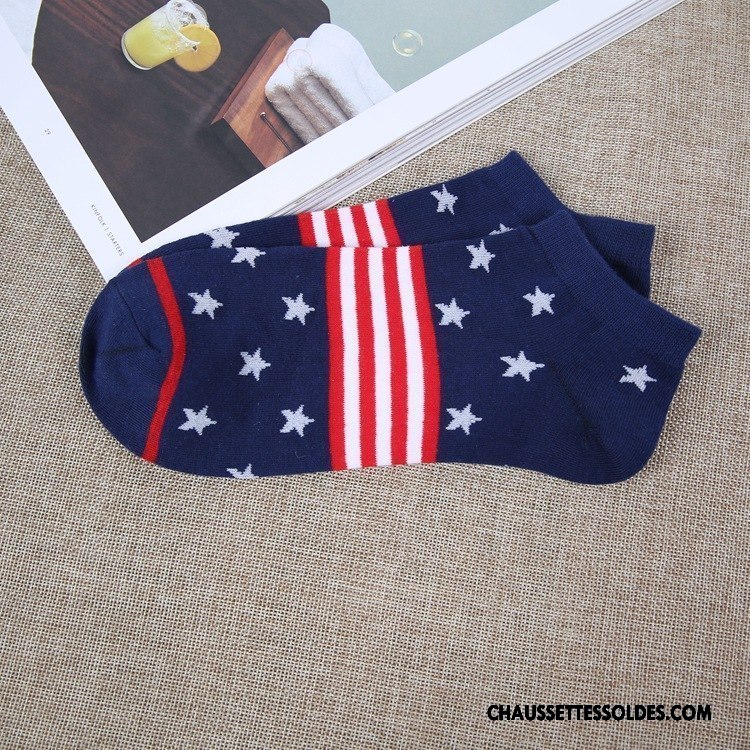 Chaussettes Courtes Homme Été Nouvelles Arrivées Printemps Étoile Mouvement Coton Bio Bleu Marin