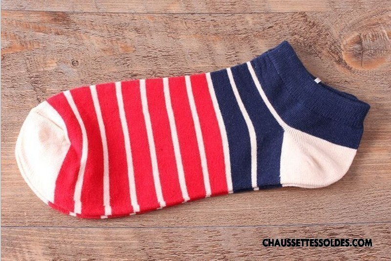Chaussettes Courtes Homme Été Rayé Invisible Printemps Chaussette Basse Coupée 100% Coton Rouge Clair