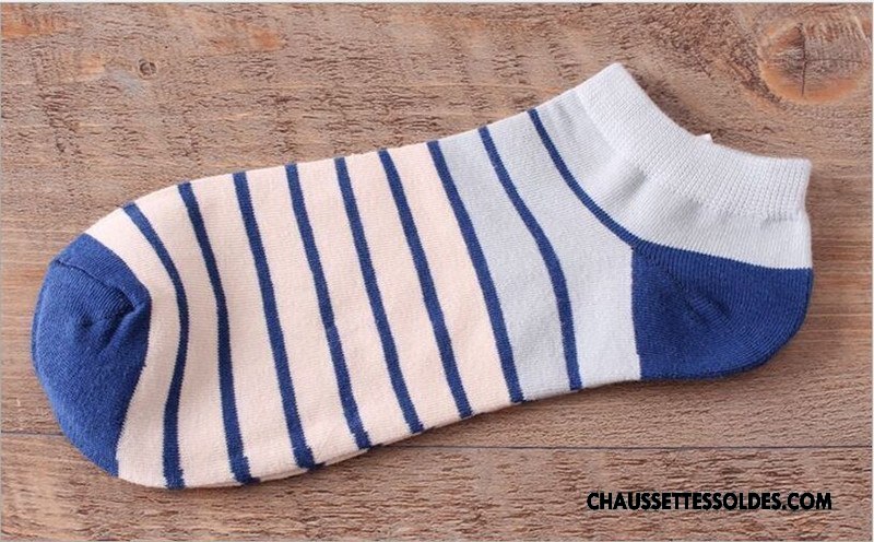Chaussettes Courtes Homme Été Rayé Invisible Printemps Chaussette Basse Coupée 100% Coton Rouge Clair