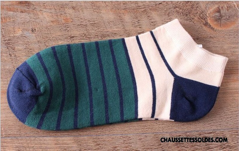 Chaussettes Courtes Homme Été Rayé Invisible Printemps Chaussette Basse Coupée 100% Coton Rouge Clair
