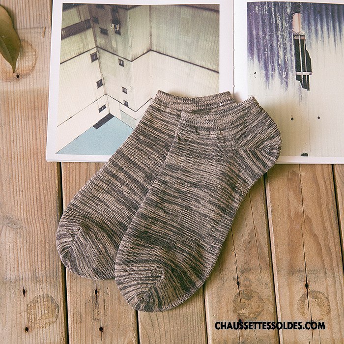 Chaussettes Courtes Homme Été Rétro 100% Coton Tendance Printemps Rayé Gris