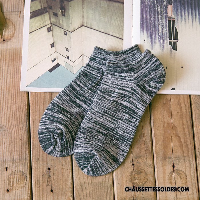 Chaussettes Courtes Homme Été Rétro 100% Coton Tendance Printemps Rayé Gris