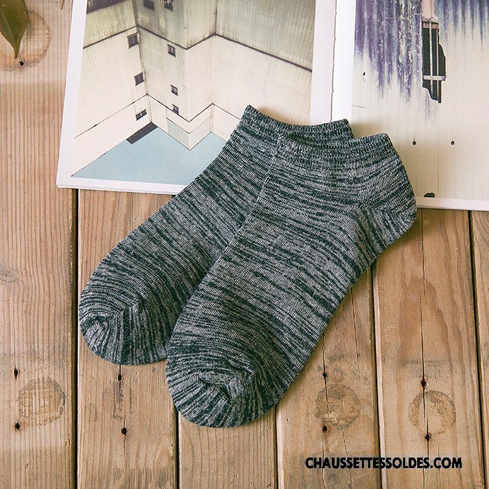 Chaussettes Courtes Homme Été Rétro 100% Coton Tendance Printemps Rayé Gris