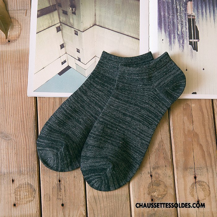 Chaussettes Courtes Homme Été Rétro 100% Coton Tendance Printemps Rayé Gris