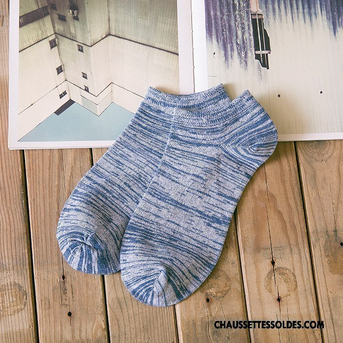 Chaussettes Courtes Homme Été Rétro 100% Coton Tendance Printemps Rayé Gris