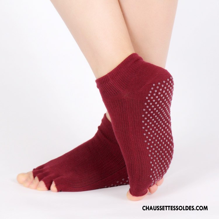 Chaussettes De Yoga Femme Absorber La Sueur Cinq Doigts Coton Bio Mouvement Ouverture Du Pied 100% Coton Bordeaux