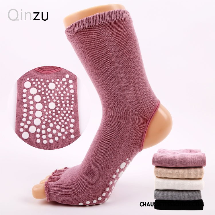 Chaussettes De Yoga Femme Absorber La Sueur Dame Milieu Respirant Matelassé Ouverture Du Pied Noir