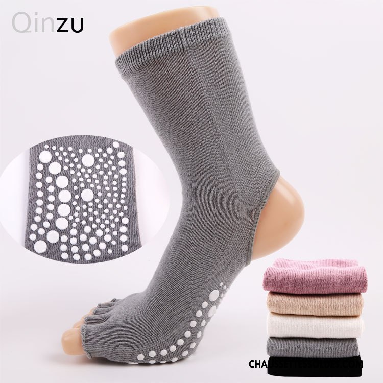 Chaussettes De Yoga Femme Absorber La Sueur Dame Milieu Respirant Matelassé Ouverture Du Pied Noir