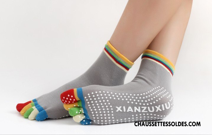 Chaussettes De Yoga Femme Antidérapant Cinq Doigts Réseau Clair Chaussettes En Coton Dame Violet