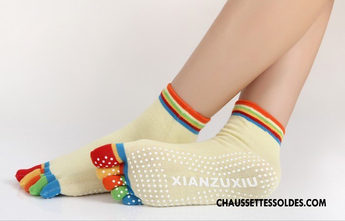 Chaussettes De Yoga Femme Antidérapant Cinq Doigts Réseau Clair Chaussettes En Coton Dame Violet