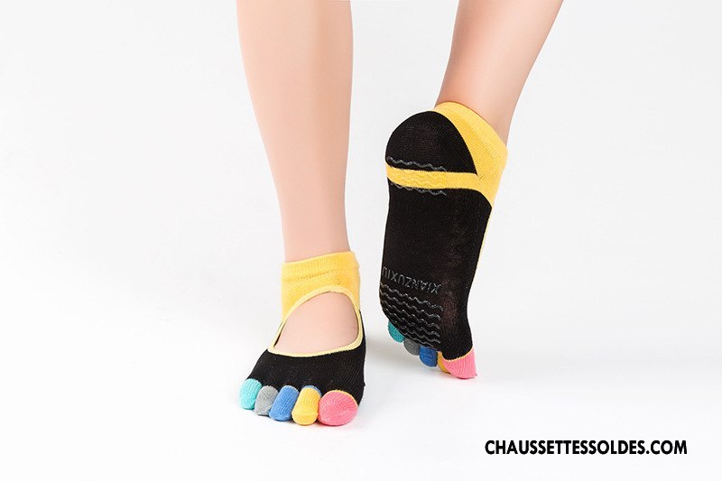 Chaussettes De Yoga Femme Antidérapant Dame Mouvement Coton Bio Cinq Doigts Imprimé Noir
