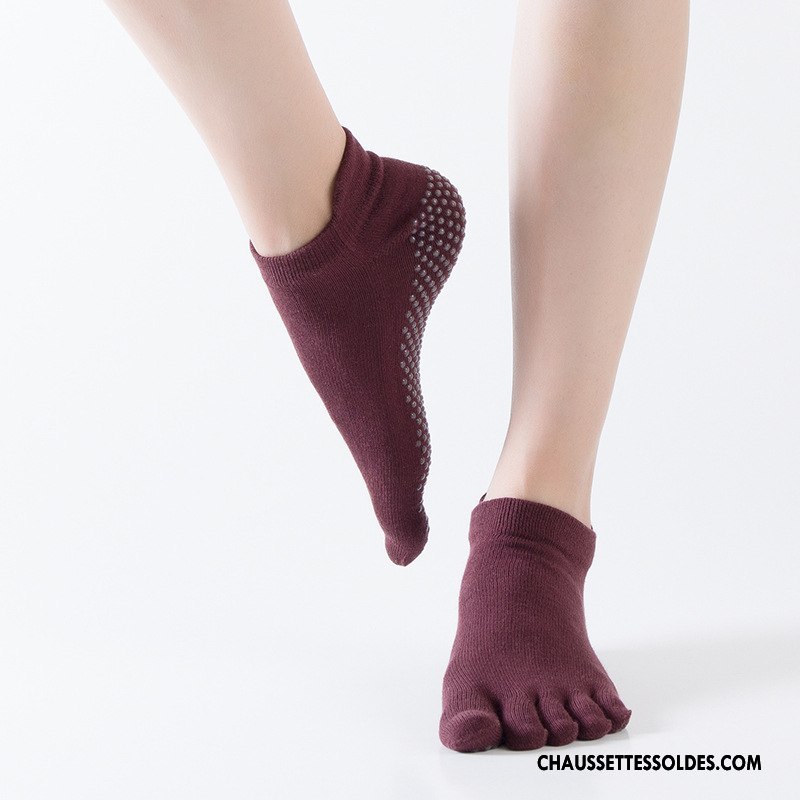 Chaussettes De Yoga Femme Antidérapant Métier Cinq Doigts Mouvement Coton Bio Ouverture Du Pied Rose