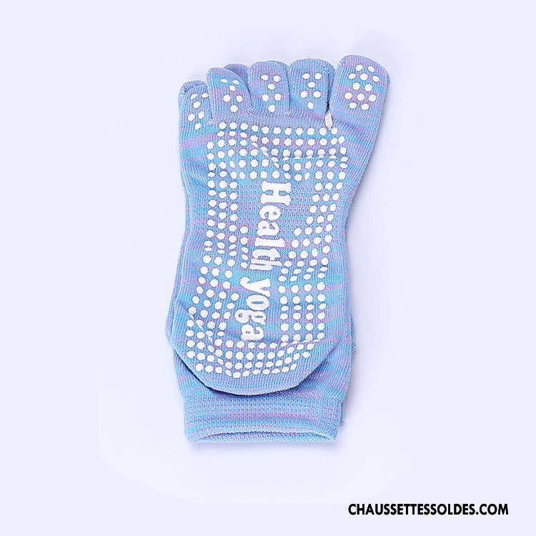 Chaussettes De Yoga Femme Antidérapant Rétro Cinq Doigts Coton Bio Bicolore Dame Bleu