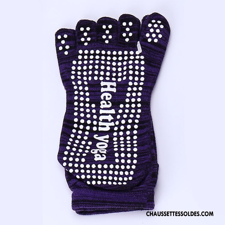 Chaussettes De Yoga Femme Antidérapant Rétro Cinq Doigts Coton Bio Bicolore Dame Bleu
