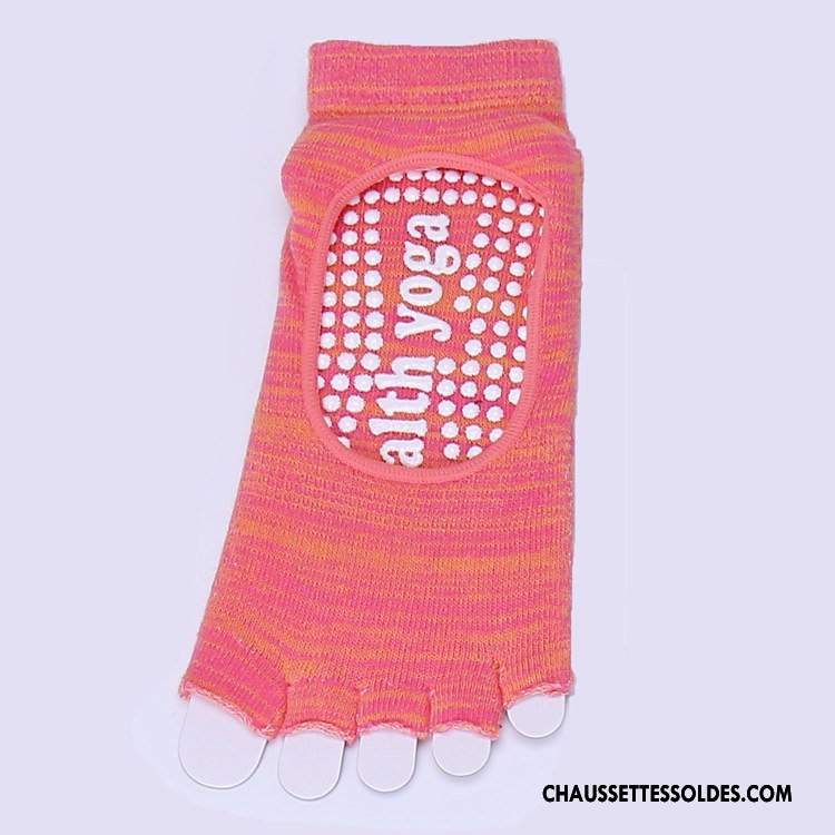 Chaussettes De Yoga Femme Antidérapant Rétro Cinq Doigts Coton Bio Bicolore Dame Bleu