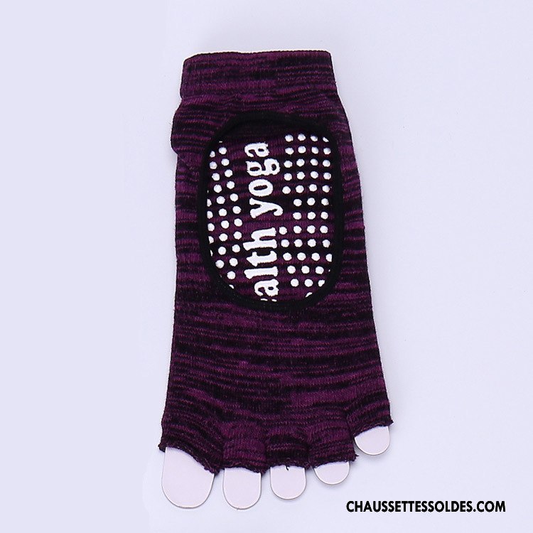 Chaussettes De Yoga Femme Antidérapant Rétro Cinq Doigts Coton Bio Bicolore Dame Bleu