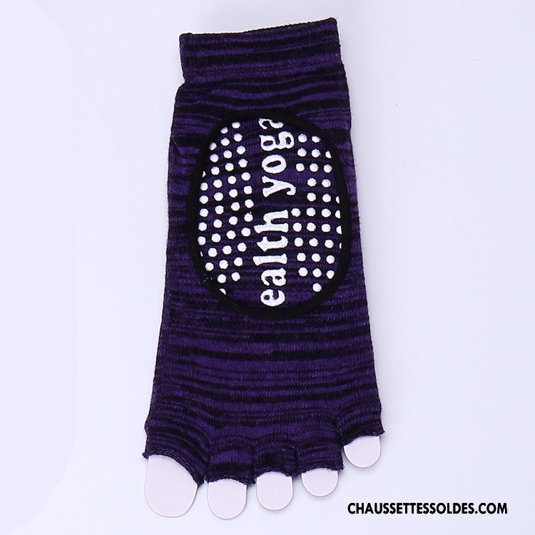Chaussettes De Yoga Femme Antidérapant Rétro Cinq Doigts Coton Bio Bicolore Dame Bleu