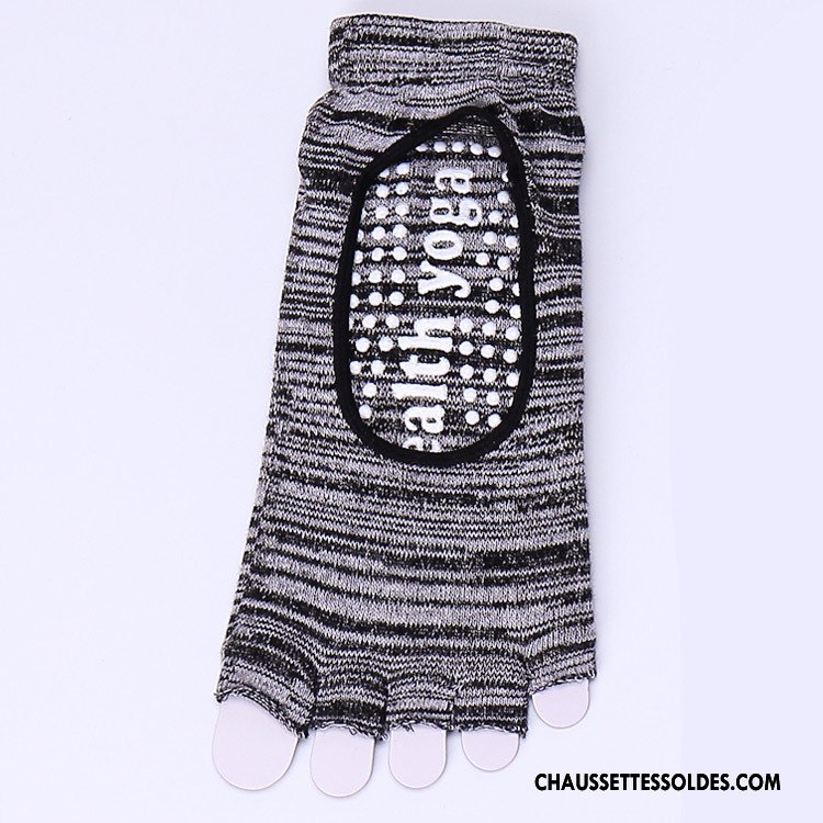 Chaussettes De Yoga Femme Antidérapant Rétro Cinq Doigts Coton Bio Bicolore Dame Bleu
