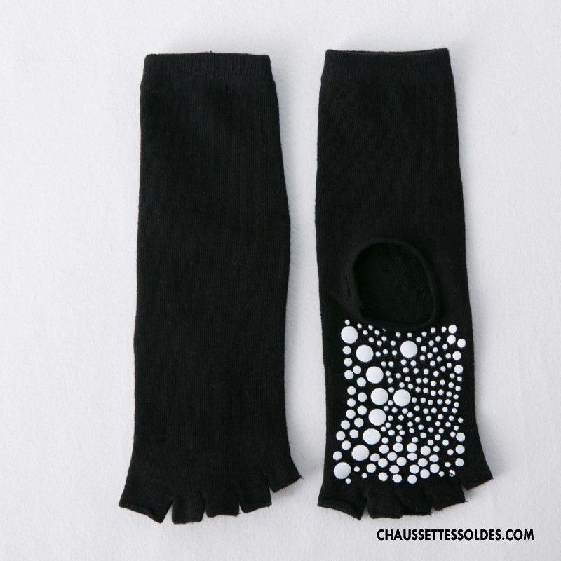 Chaussettes De Yoga Femme Cinq Doigts 100% Coton Respirant Milieu Doigts Exposés Dame Gris