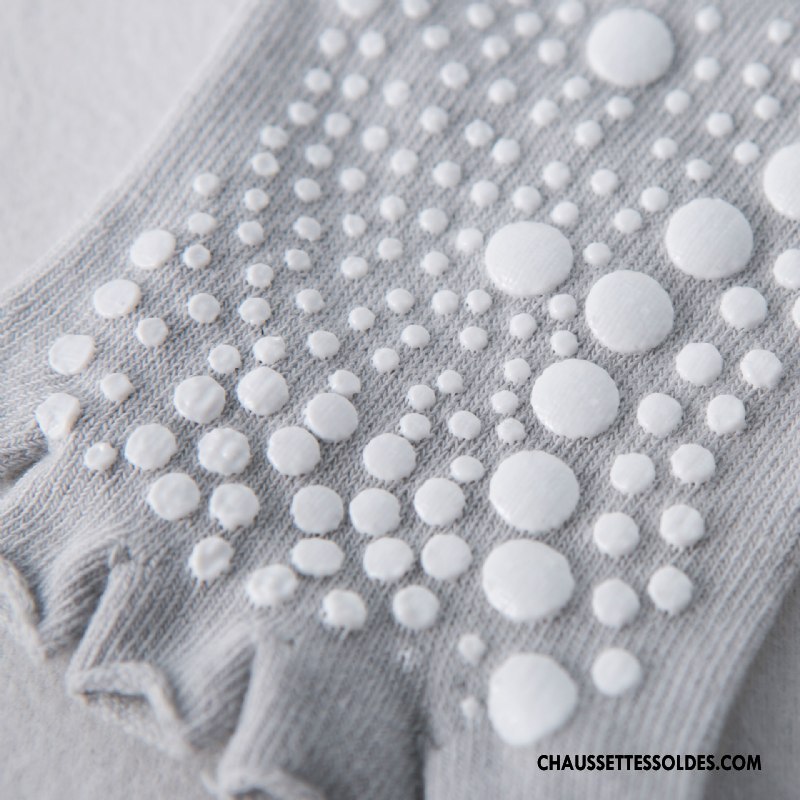 Chaussettes De Yoga Femme Cinq Doigts 100% Coton Respirant Milieu Doigts Exposés Dame Gris