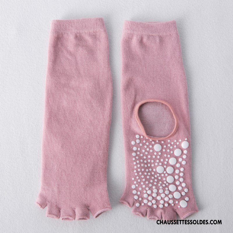 Chaussettes De Yoga Femme Cinq Doigts 100% Coton Respirant Milieu Doigts Exposés Dame Gris