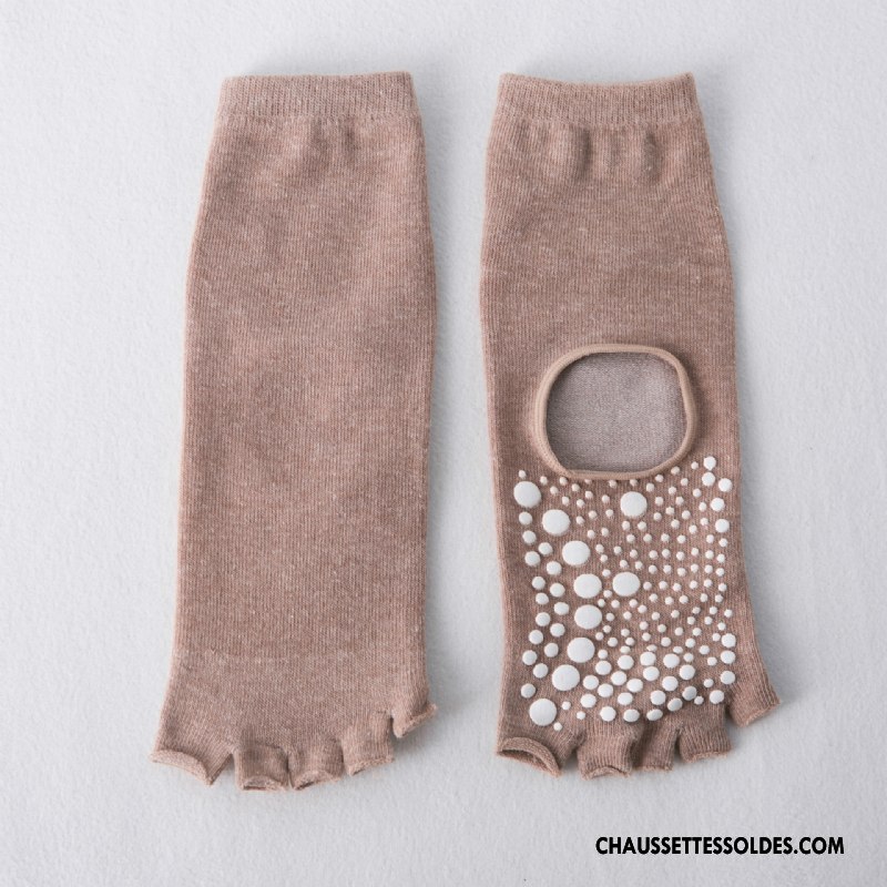 Chaussettes De Yoga Femme Cinq Doigts 100% Coton Respirant Milieu Doigts Exposés Dame Gris