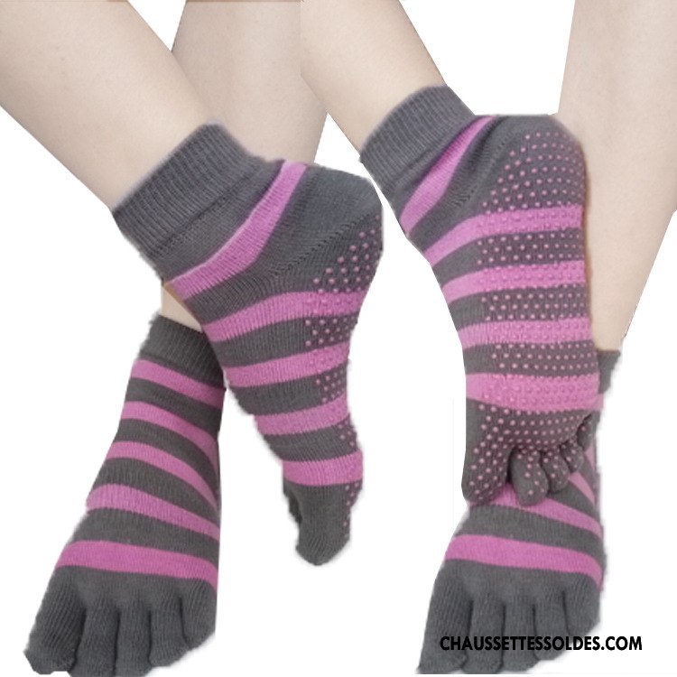 Chaussettes De Yoga Femme Cinq Doigts Demi-doigt Europe Ouverture Du Pied Antidérapant Dos Nu Rose Gris
