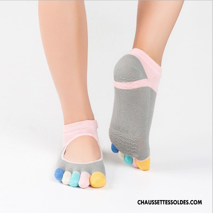 Chaussettes De Yoga Femme Cinq Doigts Matelassé Dos Nu Antidérapant Rose
