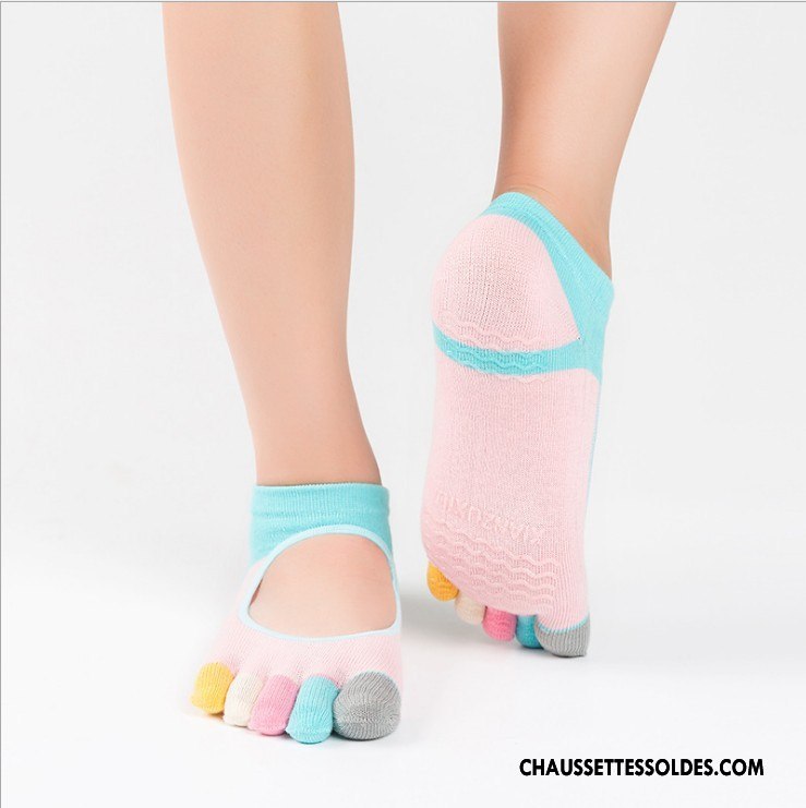 Chaussettes De Yoga Femme Cinq Doigts Matelassé Dos Nu Antidérapant Rose