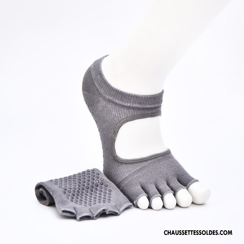 Chaussettes De Yoga Femme Cinq Doigts Ouverture Du Pied Chaussettes En Coton Antidérapant Silicone Métier Pure Vert