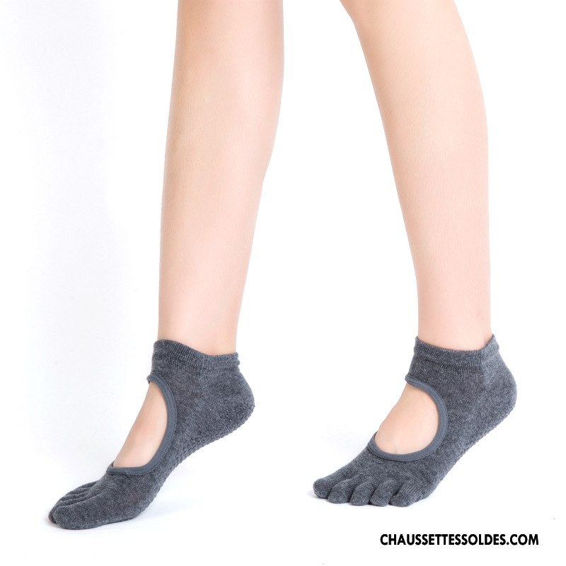 Chaussettes De Yoga Femme Cinq Doigts Ouverture Du Pied Métier Antidérapant Coton Bio Mouvement Gris