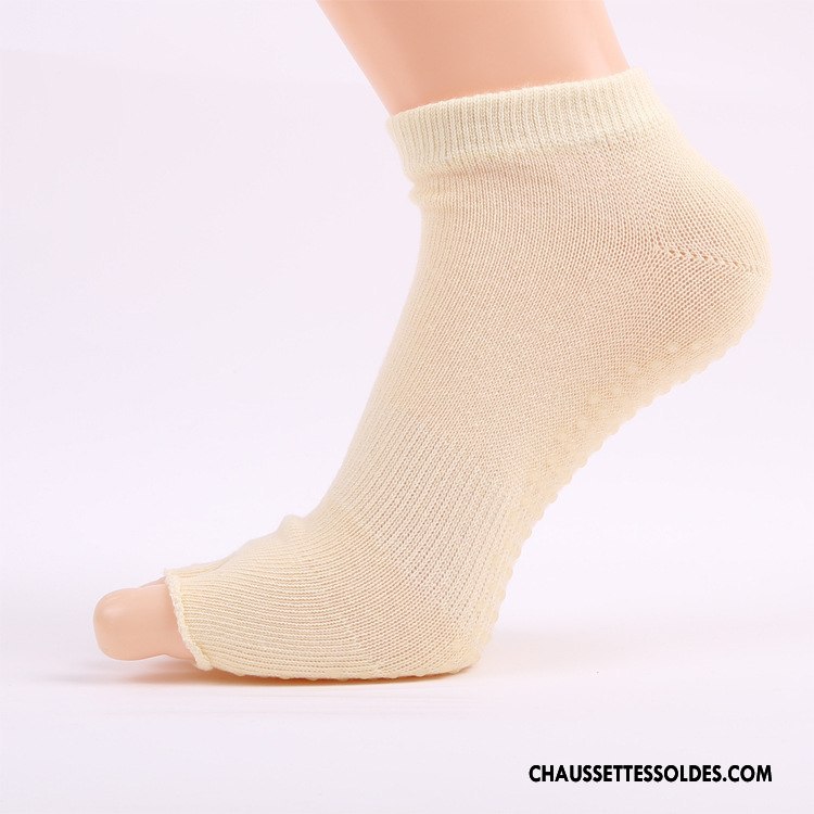 Chaussettes De Yoga Femme Coton Antidérapant Cinq Doigts Dos Nu Jaune