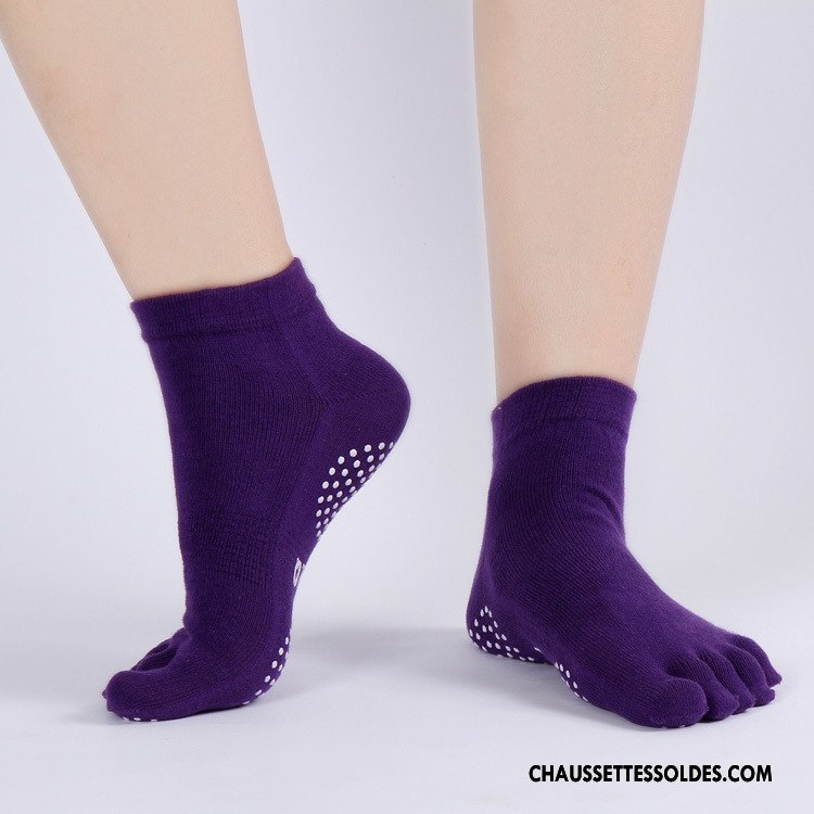 Chaussettes De Yoga Femme Coton Bio Antidérapant Danse Dame Ouverture Du Pied Cinq Doigts Violet Foncé