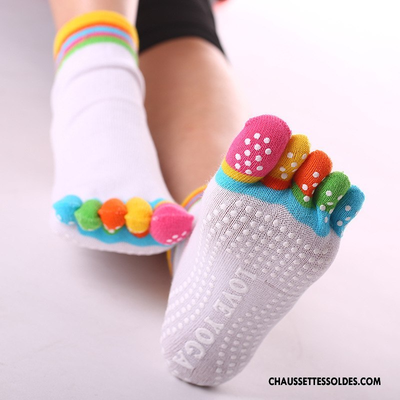 Chaussettes De Yoga Femme Coton Bio Dame Antidérapant Livraison Gratuite Cinq Doigts Bleu
