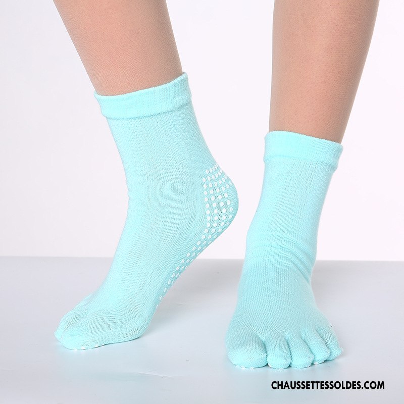 Chaussettes De Yoga Femme Coton Bio Dame Antidérapant Livraison Gratuite Cinq Doigts Bleu