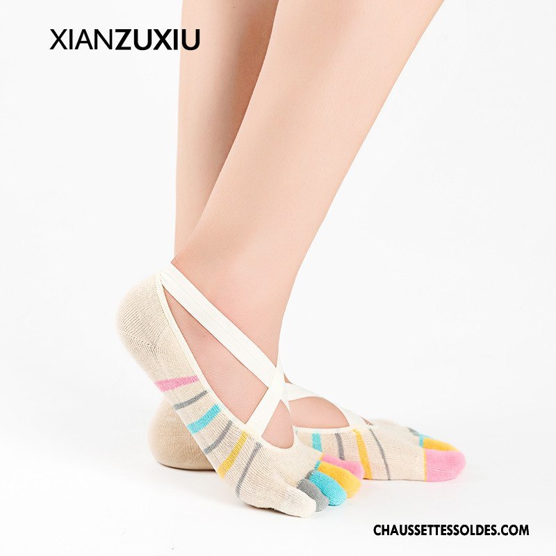 Chaussettes De Yoga Femme Coton Bio Métier Laçage 100% Coton Silicone Cinq Doigts Noir