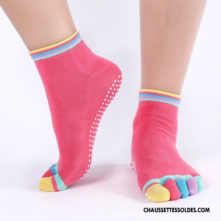 Chaussettes De Yoga Femme Dame Antidérapant Cinq Doigts Couleur Absorber La Sueur Coton Bio Coloré Jaune