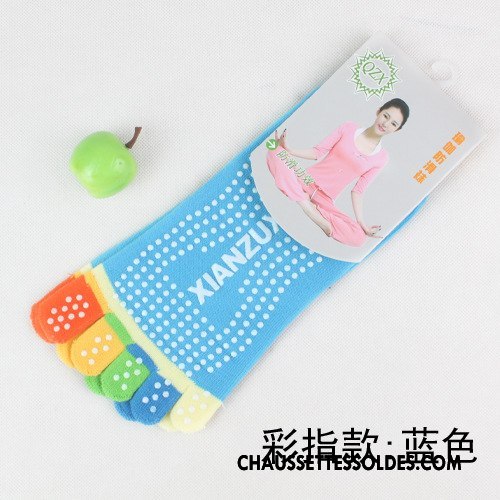 Chaussettes De Yoga Femme Dame Cinq Doigts Massage Mouvement Antidérapant Coton Bio Bleu