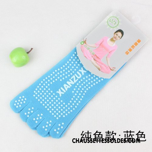 Chaussettes De Yoga Femme Dame Cinq Doigts Massage Mouvement Antidérapant Coton Bio Bleu