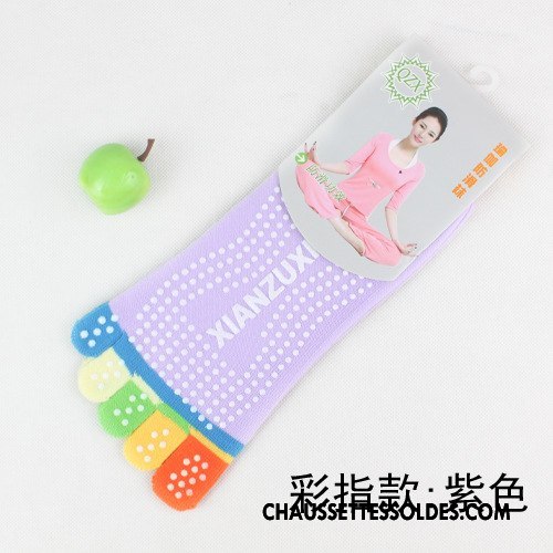 Chaussettes De Yoga Femme Dame Cinq Doigts Massage Mouvement Antidérapant Coton Bio Bleu