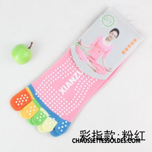 Chaussettes De Yoga Femme Dame Cinq Doigts Massage Mouvement Antidérapant Coton Bio Bleu