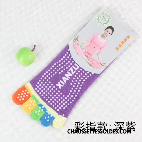 Chaussettes De Yoga Femme Dame Cinq Doigts Massage Mouvement Antidérapant Coton Bio Bleu